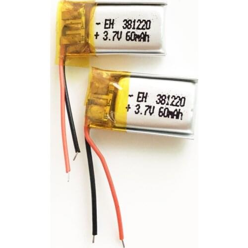 2 pcs 3.7V 60mAh 381220 Lithium Polymer Li-Po Rechargeable Battery For DIY Mp3 MP4 MP5 GPS PSP bluetooth headphone headset