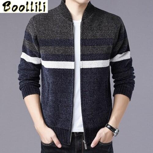2020 New Spring Autumn Cotton Cardigan Striped Sweater Men Long Sleeve Plus Asian Size M-XXXL