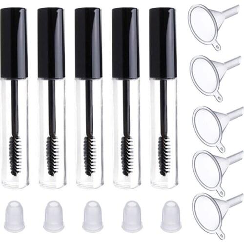 5Pcs 10ml Empty Mascara Bottles with Wand DIY Refillable Black Mascara Tube Eyelash Wand Funnels and Transfer Pipettes Sets