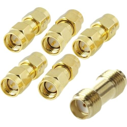 5 Pcs Gold Tone SMA Male To SMA Male Plug RF Coaxial Adapter Connector & 1 Pcs Straight SMA Female To Female Jack RF Adapter Con