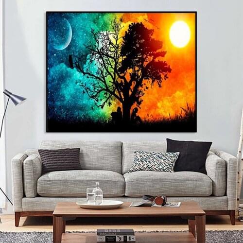 Abstract tree yingyang moon and sun 5d Diy Diamond Painting cross stitch Kits full square round Diamant mosaic embroideryZP-3824