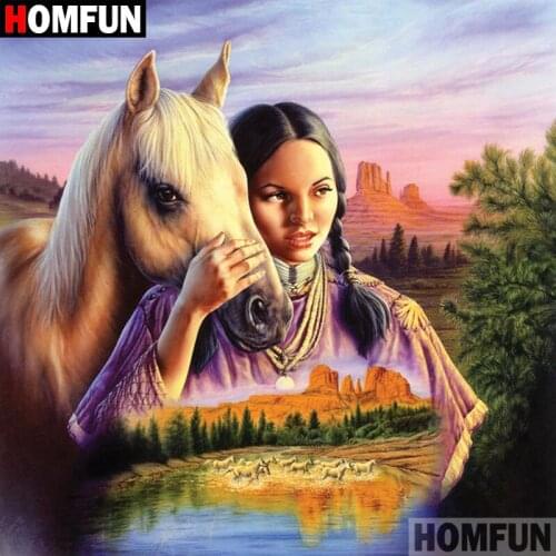 HOMFUN 5D DIY Diamond Painting Full Square/Round Drill "Girl horse" 3D Embroidery Cross Stitch gift Home A09304