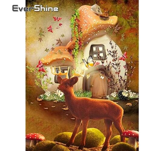 EverShine Diamond Painting Cartoon Cross Stitch Kits Diamond Embroidery Deer New Arrivals Mushroom Mosaic Children Room Decor