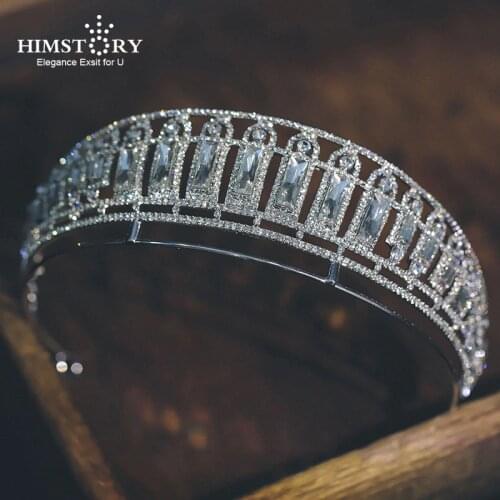 Himstory Rhinestone Wedding Hair Accessories Crown Pageant Gemmetric Headband Crystal Hairbands Bridal Hair Piece Jewelries