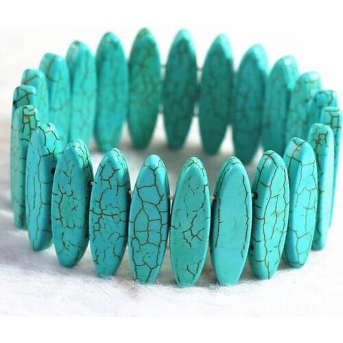 Bohemia style blue calaite turquoises stone 8*30mm flat horse eye bracelet&bangles for women high quality jewelry 7.5inch B316