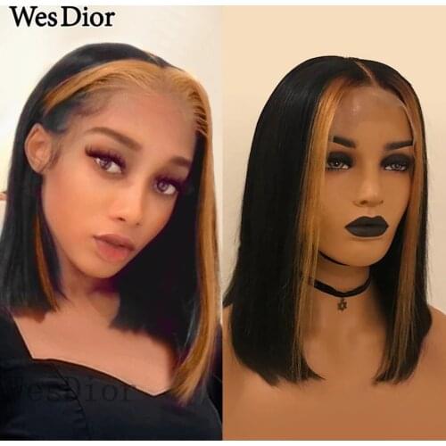 Brazilian Highlight Wigs Human Hair Preplucked Short Bob Human Hair Wigs For Women 4x4 Lace Wig Remy Natural Hairline Density180