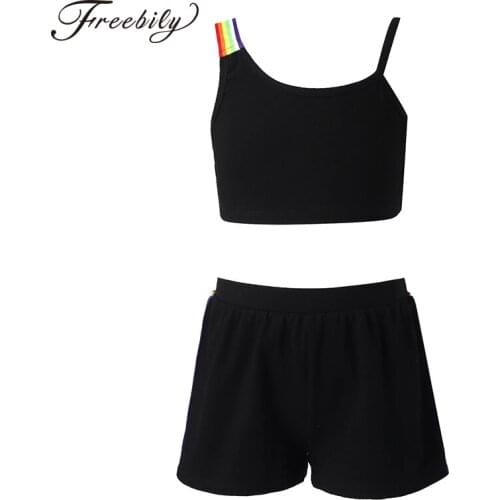 Kids Girls Ballet Dancewear Workout Gymnastics Outfits Sport Bra Top Tank Tops with Hot Pants Shorts Set Dance Class Outfits