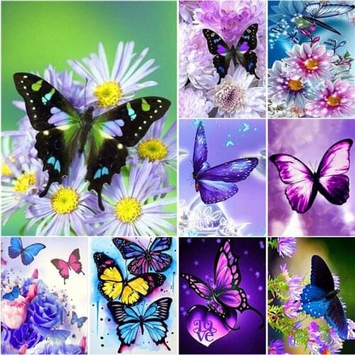 DIY Butterfly Painting with Diamonds Mosaic Self-Sticker Canvas Full Round Drill Set For Embroidery Cross Stitch Hotel Decor
