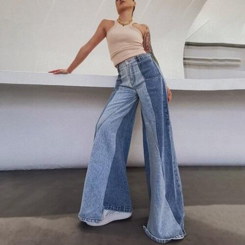 Korean Design Sense 2021 Summer New Style Contrast Stitching Personality Irregular High Waist Jeans Trend Pantalones De Mujer