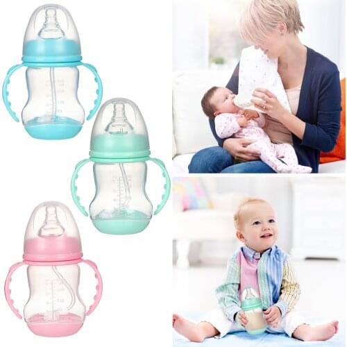 180ml Nursing Bottles Silicone Leak-proof Wide Mouth Baby Water Drinking Bottles Bottle Dual Handle Feeding Cup with Dust Cover