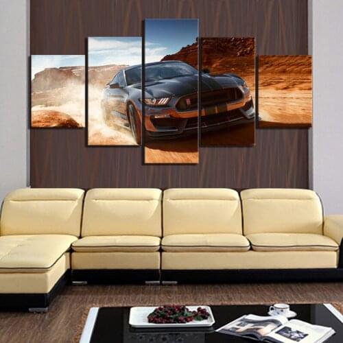 Canvas Poster Modern Home Decor 5 Panel Ford Mustang Luxury Car Print Painting Building Artwork Modular Living Room Framework