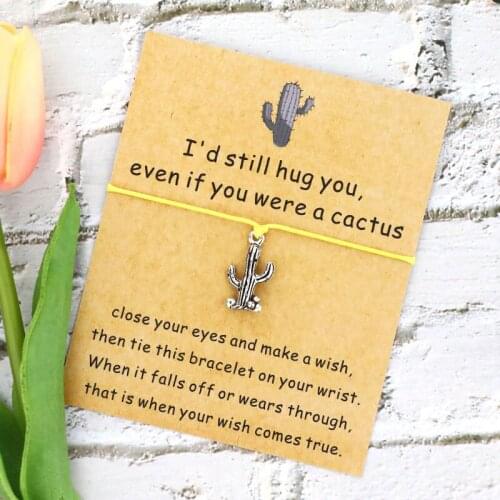 Cactus Wish Bracelet Silver Color Cactus Charms Pendants Wish Bracelet Cactus Jewelry for Women Men Best Friend Cactus Gift
