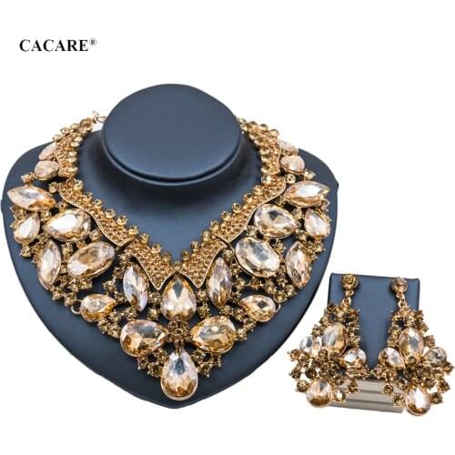 Luxury Jewelry Sets Women Party 2020 CHEAP Big Dubai Jewelry Set Gold Colorful Drop Earrings Necklace Set F0308 Statement