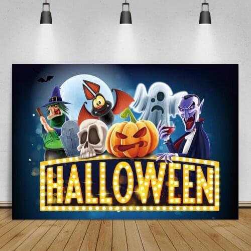 Laeacco Halloween Backdrops Photography Spirit Pumpkin Wizard Bat Skull Moon Child Portrait Backgrounds Photocall Photo Studio