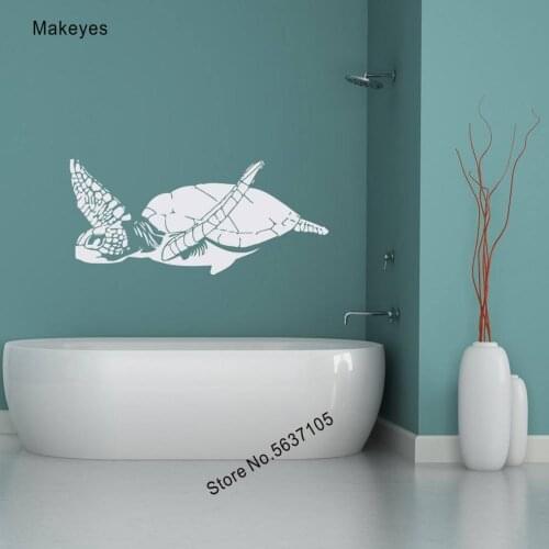 Makeyes Turtle Marine Wall Stickers Home Bathroom Wall Decor Sea Animals Decoration Vinyl Wall Decals Sea Turtles Wallpaper Q697