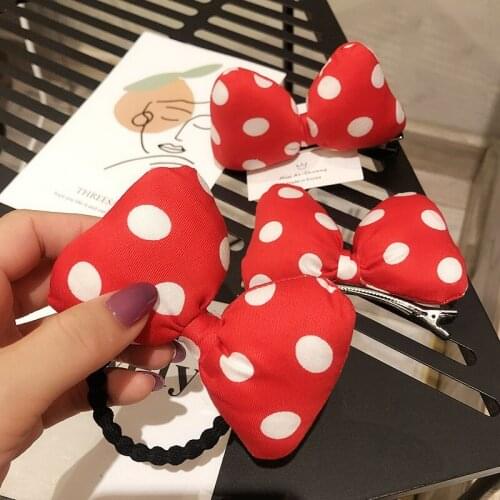 Cute Bow Elastic Hair Band Clips Wholesale Red Point 2021 Cartoon Hairpin Children Head Rubber Hairband Accessories For Girls