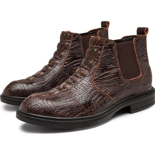 Large size 6897 mens Martin boots crocodile pattern mens leather boots leather British style retro mens shoes ankle boots