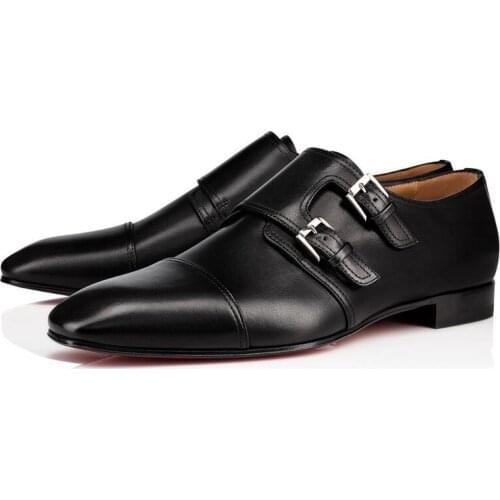 SHOOEGLE Brown Black Leather Men Shoes Party Wedding Dress Shoes Slip-on Buckles Flats Rubber Sole Tenis Masculinos Size 38-47