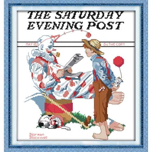 Boy and clown cross stitch kit people 18ct 14ct 11ct count print canvas stitches embroidery DIY handmade needlework