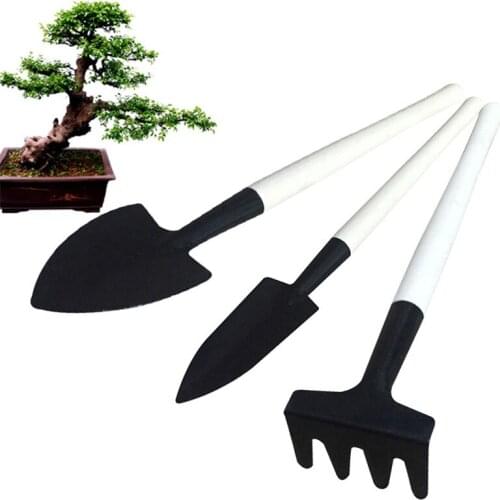 3pcs Mini Wooden Handle Shovel Rake Spade Bonsai Tools Set Mental Shovel Rake Set Mini Digging Suits Gardening Supplies For Kids