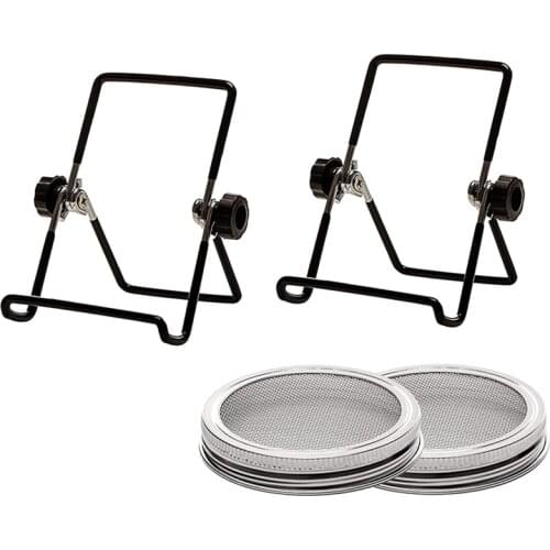 Sprouting Jar Mesh Lids Kit - 4 Pcs Sprouting Lids Stainless Steel Screen 2 Sprouting Stands Pack Foldable Adjustable