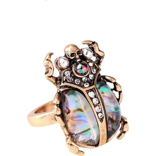 Natural Rainbow Abalone Shell Beetle Insect Ring Band For Women Fashion Jewelry