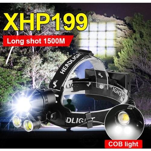 Newest XHP199 2COB High Power LED Headlamp USB Rechargeable Head Flashlight XHP160 Most Powerful Headlight 18650 Head Lamp Light