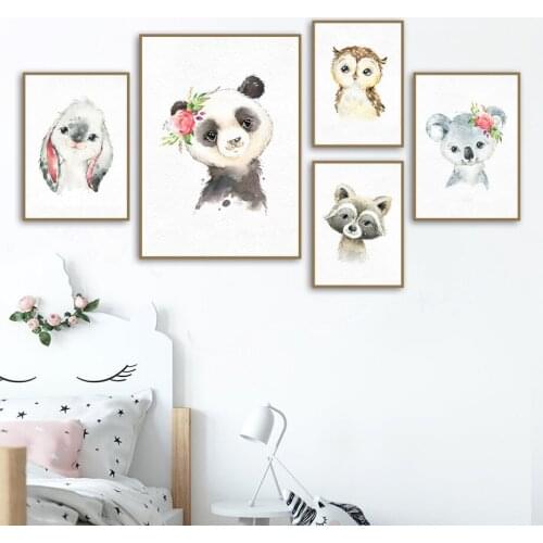 Panda Rabbit Owl Bear Nursery Wall Art Canvas Painting Cartoon Nordic Posters And Prints Wall Pictures Girl Boy Kids Room Decor