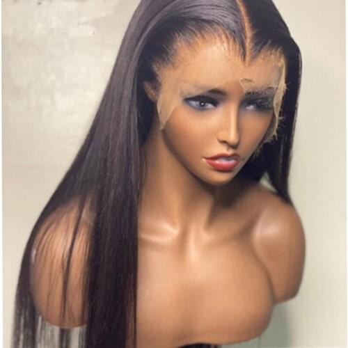 Jet Black Color Silky Straight With Baby Hair Glueless Lace Front Wig Middle Part Natural Hairline Daily Wig For Black Women