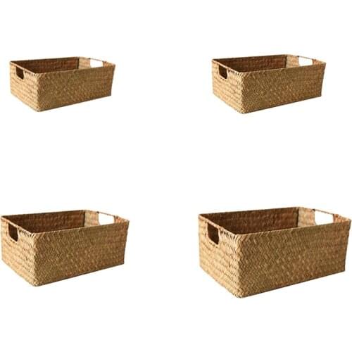 Hand-Woven Rectangular Rattan Wicker Storage Basket Fruit Tea Snack Bread Picnic Basket Cosmetic Storage Box