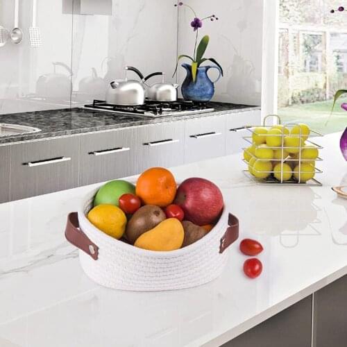 HOT Small Woven Basket For Storage Oval Rope Coil Baskets With Handle Mini Cotton Basket Little Organizer Bins