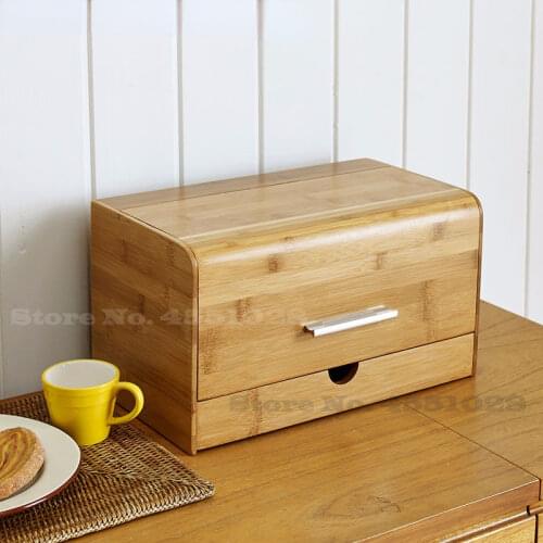 Dustproof bread box Bamboo snacks Sundries storage boxs Solid wood creative storage box With drawer Kitchen shelf