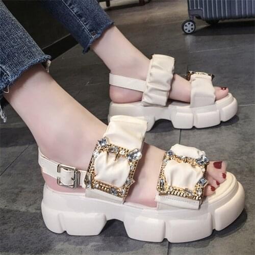 Fashion Sports Sandals Womens Summer Slope With 2021 New Sandals Platform Platform Casual Rhinestone Sandals