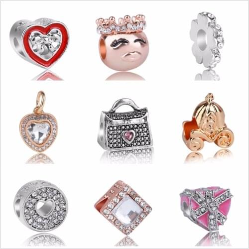 Mixing charm Beads Pink Silver Color Bead Fit charms Original Bracelet Women Jewelry DIY Making Gift Luxury Women Jewelry
