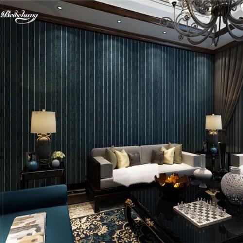Beibehang Modern simple dark blue vertical striped wallpaper bedroom living room television background wallpaper retro