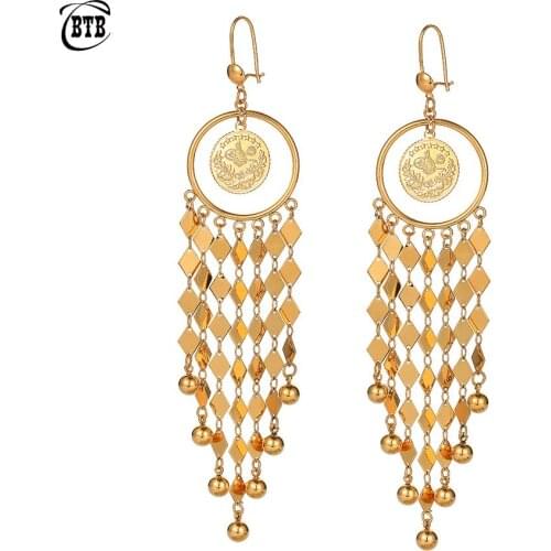 Middle East Muslim Gold-Color Ancient Coins Islamic Dangle Earrings Allah Jewelry for Turkish Woman Arab African Style