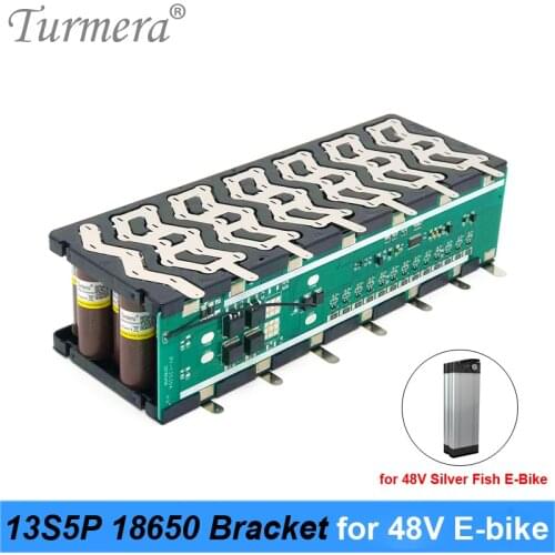 Turmera 48V Silver Fish Battery 13S5P 18650 Holder with 13S 15A Balancing BMS Welding Nickel for 52V Electric Bike Batteries Use