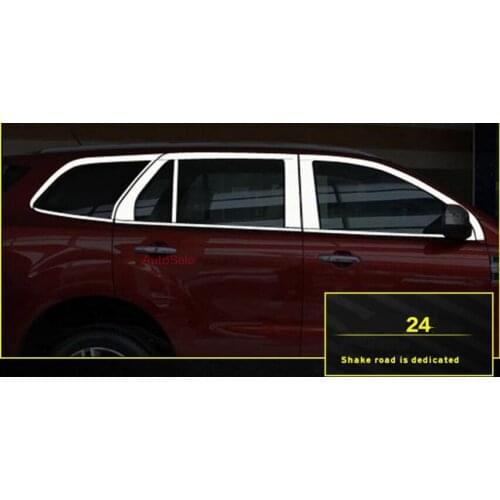 Stainless Silver Top & Bottom & Middle Pillars Full Window Sill Cover Trim 22pcs for Ford Everest Endeavour 4Dr SUV 2015 2016