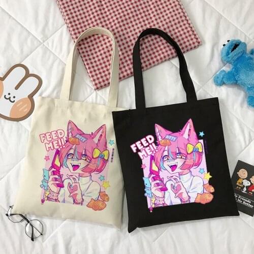 Japanese Cartoon Canvas Bag Casual Punk Hip-hop Female Bag Harajuku Large Capacity Shopping Bag Anime Kawaii Shoulder Bags