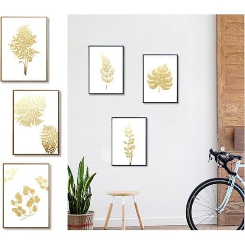 Yumeart Nordic Style Gold Leaf Plants Wall Art Canvas Painting Wall Pictures For Room Decoration Art Canvas Posters and Prints