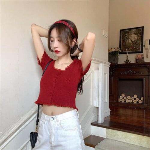 Women T Shirt Casual V-neck T-shirt Short Sleeve Knitted T-shirt Harajuku Ladies Short T Shirt