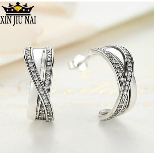 925 Silver Entwined Rose With Clear CZ Stud Earrings For Women X Cross-studded Diamond Earrings Fashion Exaggerated Personality