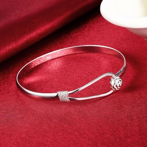 Beautiful fine elegant flower bangle 925 Sterling Silver cuff bracelet for Women adjustable classic Jewelry Fashion Party gifts
