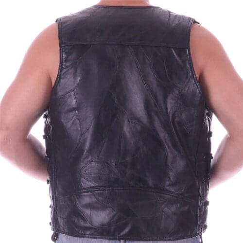 Vest Leather Men Embroidery Waistcoat Halley Motorcycle Riding Punk Hip hop Sheep skin Wind proof warmth retention Ventilation