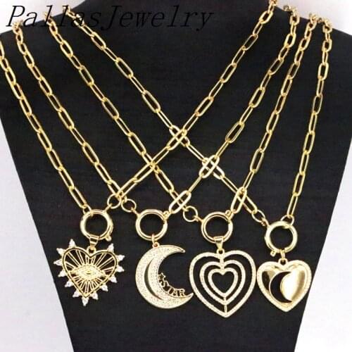 5Pcs New design cz necklace,heart moon shape cz pendant jewelry,popular plated copper chain necklace