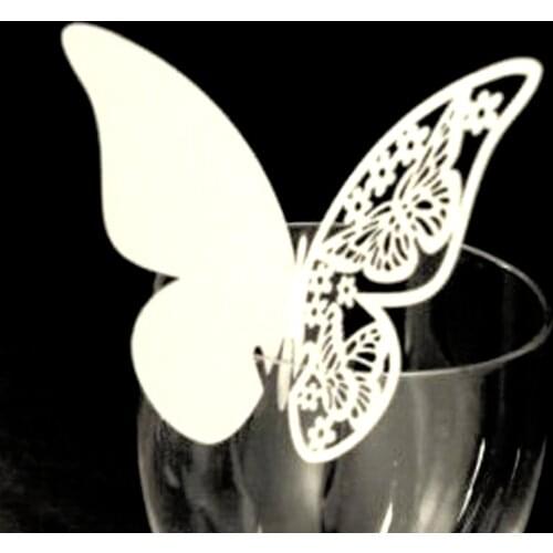 50Pcs Butterfly Wedding Invitation Card Name Place Cards for Wine Glass Laser Cut Pearlescent Cards Party Table Decor Supplies