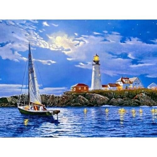 Diy Diamond Embroidery 5D Diamond Painting embroidery Lighthouse sea view Cross Stitch Diamond Mosaic Pattern Rhinestones zx
