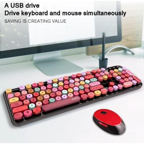 Bluetooth Wireless Keyboard With Mouse Mixed Color Round Keycap Plastic Panel Detachable Key Cap Mobile Phone Computer Keyboard