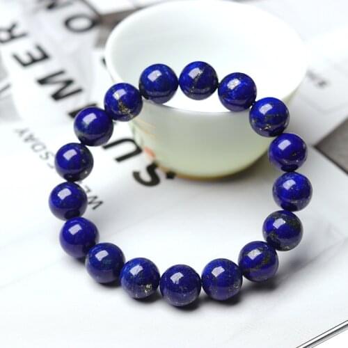 100% Natural Afghan Brilliant Lapis Lazuli Round Bead Bracelet Handmade Blue Gem Jewelry Women Mens Healing Energy Bracelet