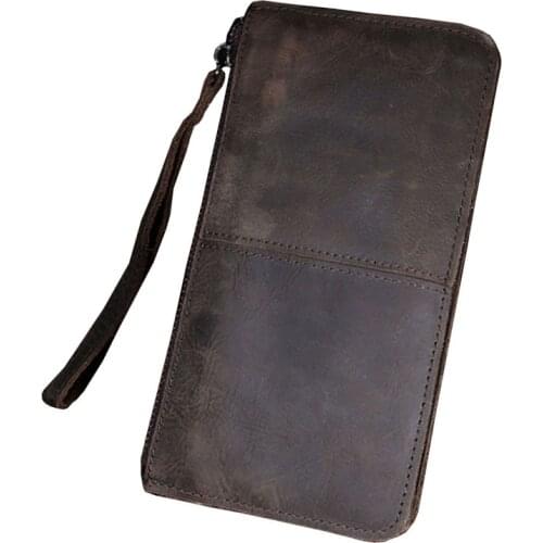 High Quality New Men Crazy Horse Cowhide Genuine Leather Clutch Bag Case Pocket Coin Purse Male Card Holder Pack Vintage Wallet